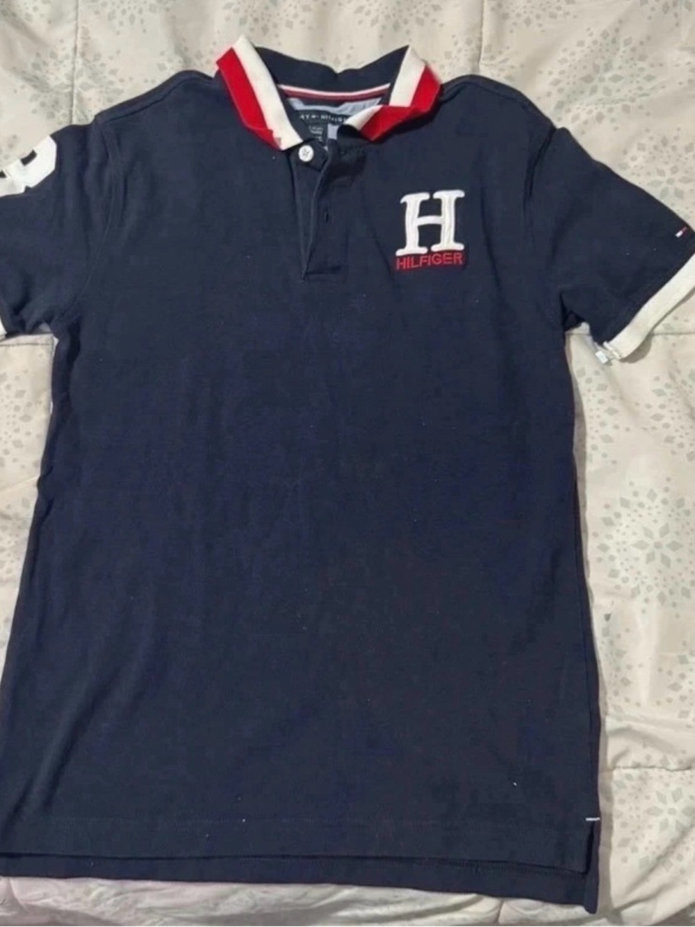 Tommy Hilfiger Boys Navy Polo with Red and White Trim